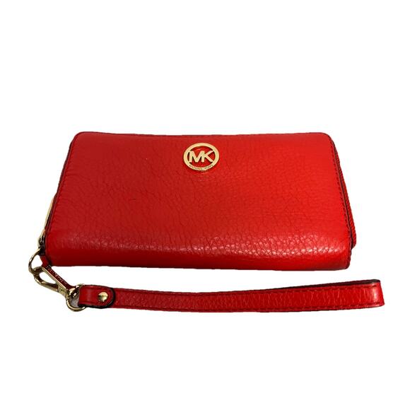 Michael Kors Fulton Zip Large Phone/Wristlet Dark Sangrine - Picture 1 of 10